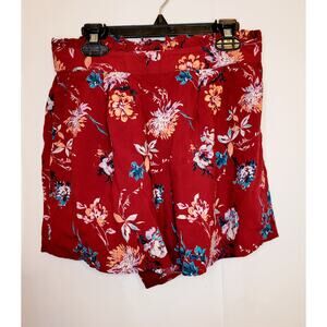 Abound red floral print flowy pull on shorts size small boho cottagecore